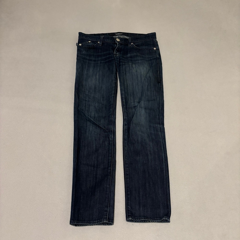 Rock & Republic Womens‎ 28 Dark Wash Red Embroidered Logo Straight Leg Jeans